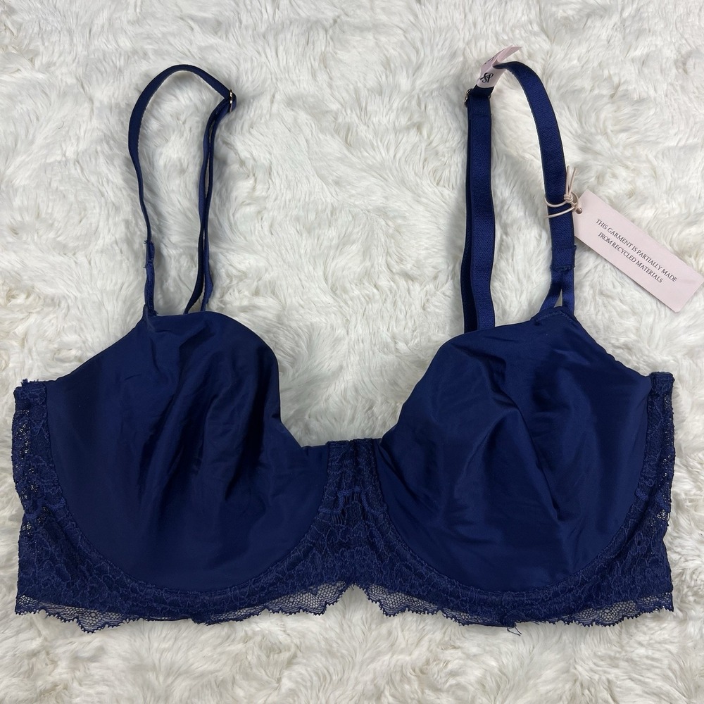 Victoria's Secret Dream Angels Unlined Smooth Lace Balconette Bra Blue 34DD NWT